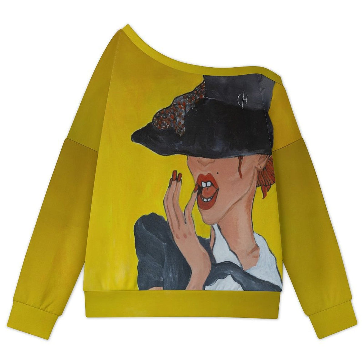 Margarita Baeza – “Under the Brim” Art Off-Shoulder Sweatshirt