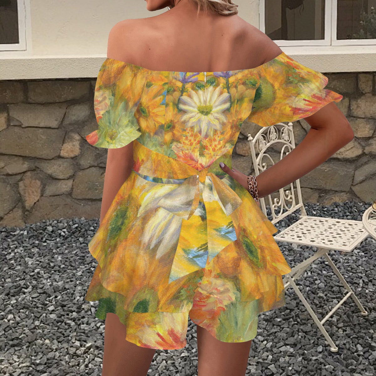 Katie Deits – “Remembering Vincent” Art Off-Shoulder Ruffle Dress