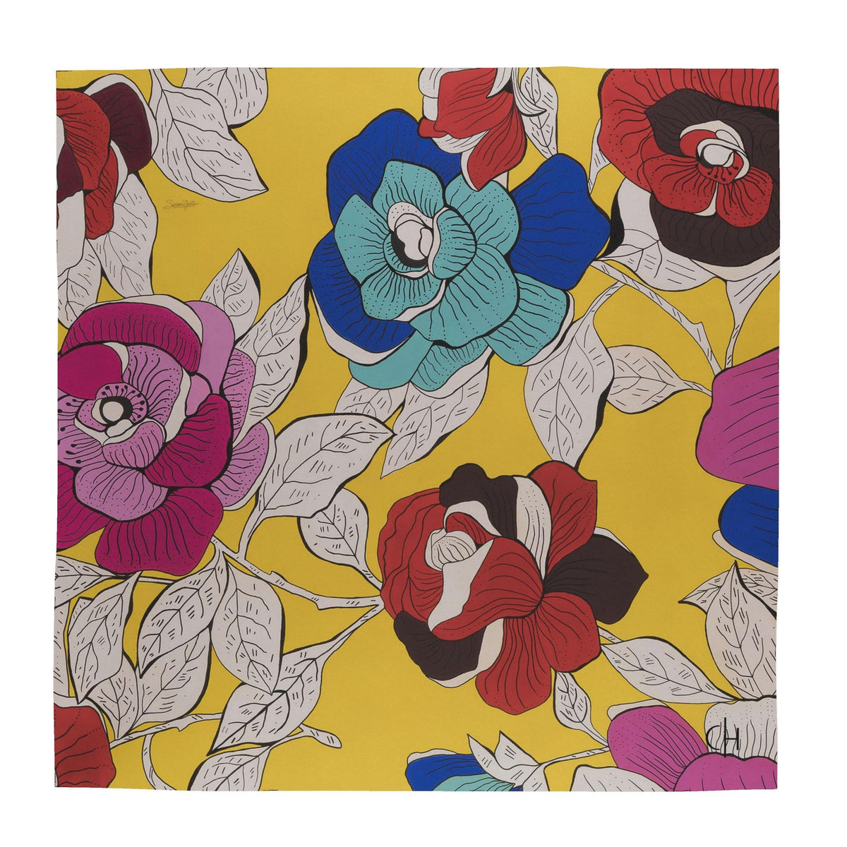 Sonia Giusto - "Flores" Art Silk Scarf