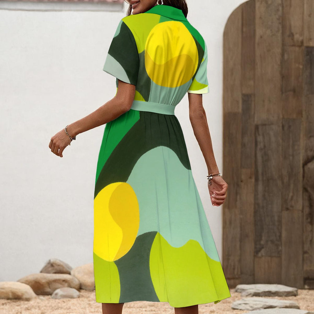 Daniel Pichney – Morning View to My Garden Art Women’s Shirt Dress with Waist Tie