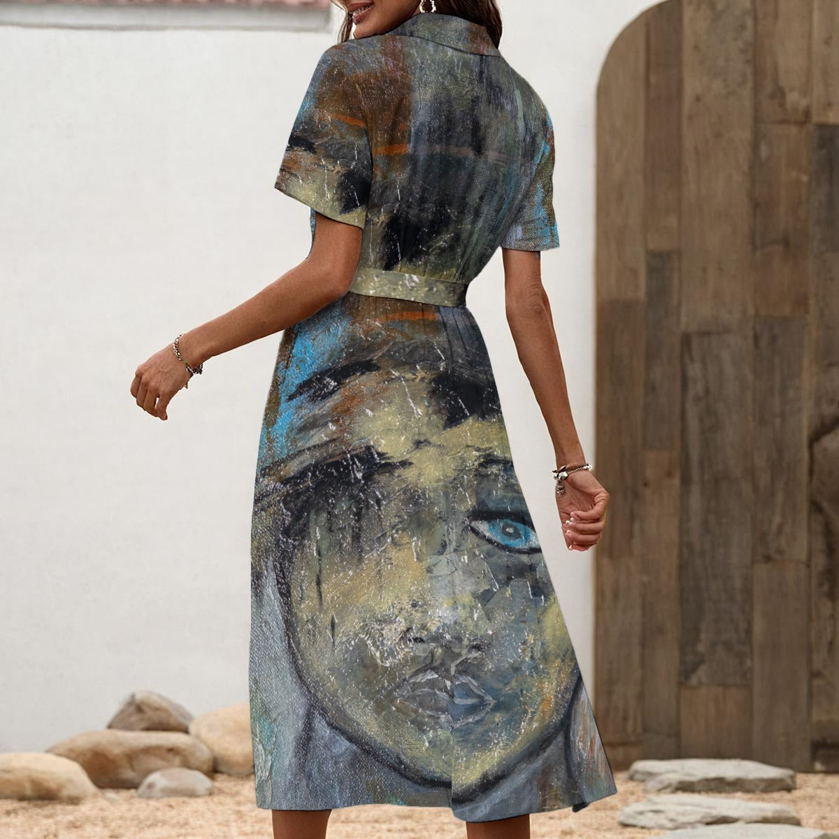 Anthony Ferrara – Blue Eye Art Women’s Shirt Dress with Waist Tie