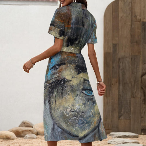 Anthony Ferrara – Blue Eye Art Women’s Shirt Dress with Waist Tie