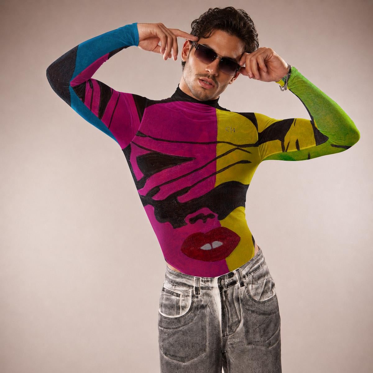 Margarita Baeza – “Colorblind” Art Mesh Turtleneck Bodysuit