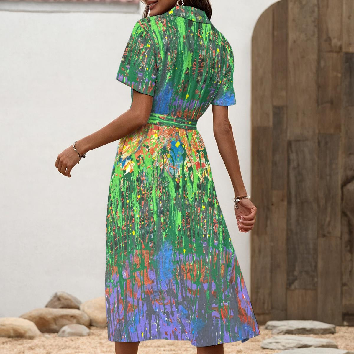 Katie Deits – Love Is the Answer and the Question Art Women's Shirt Dress with Waist Tie