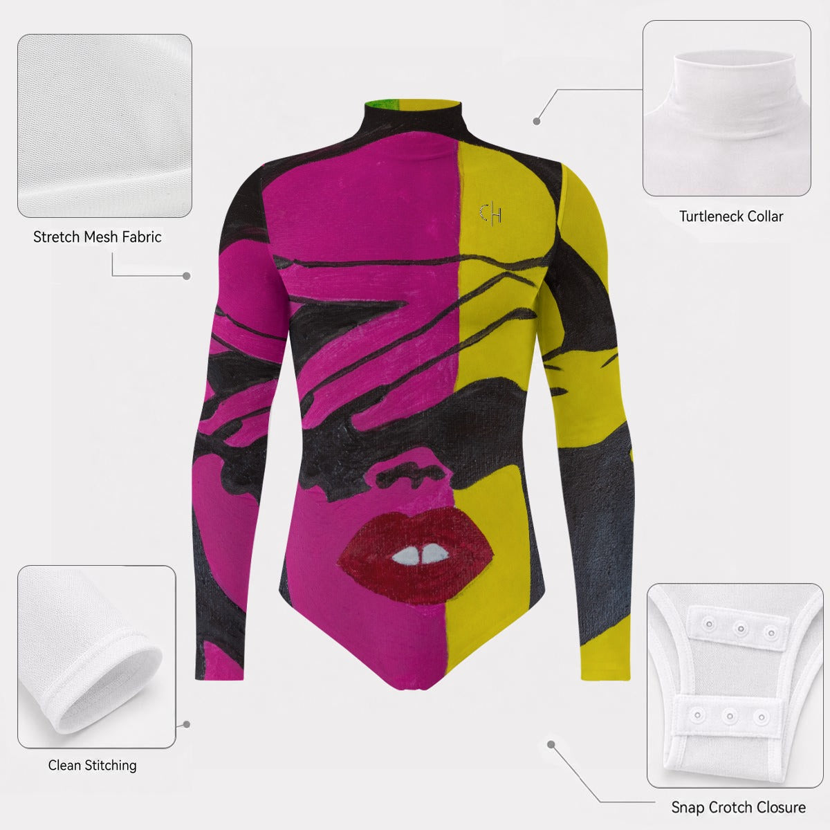 Margarita Baeza – “Colorblind” Art Mesh Turtleneck Bodysuit