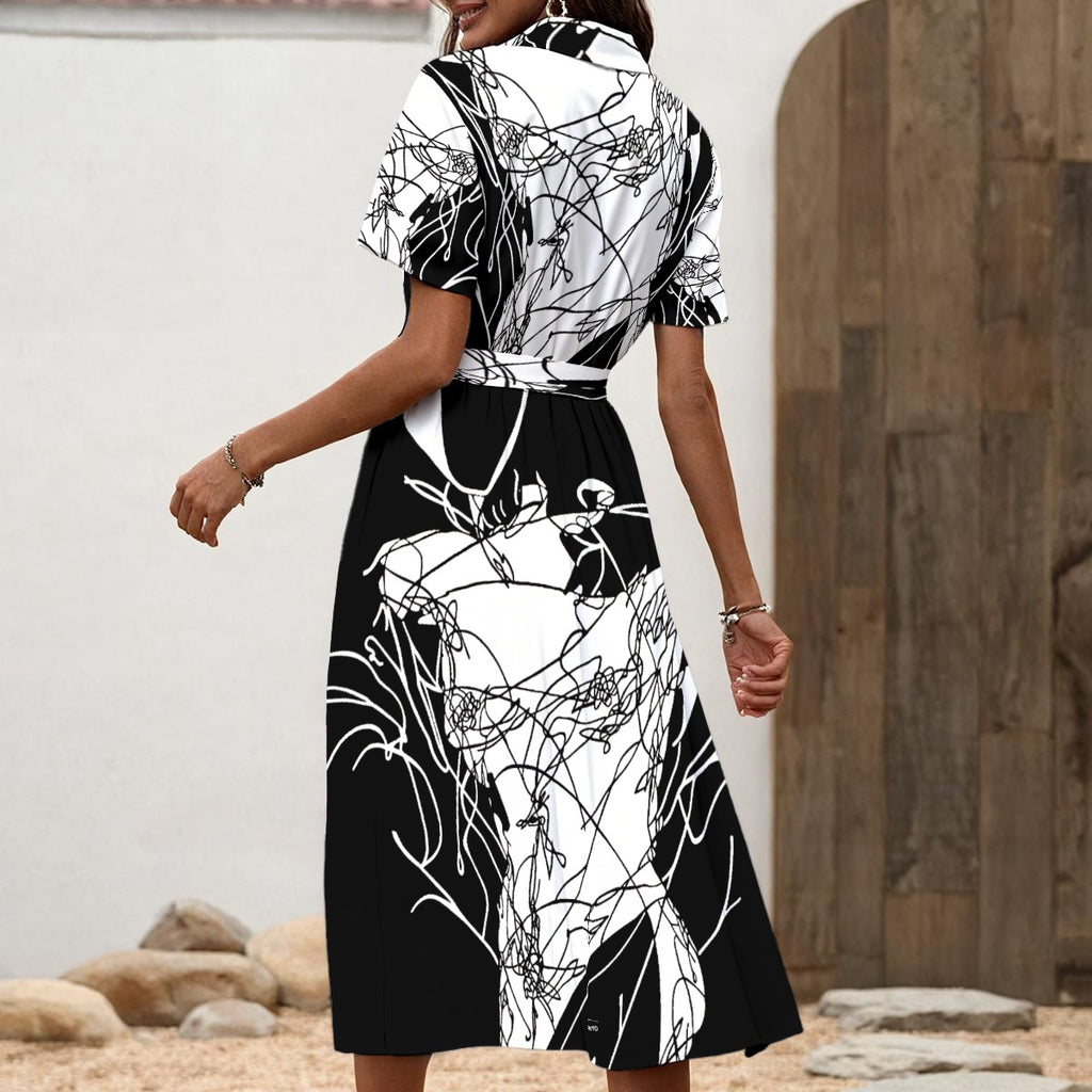 Rosaria Vigorito – Omaggio Art Women’s Shirt Dress with Waist Tie