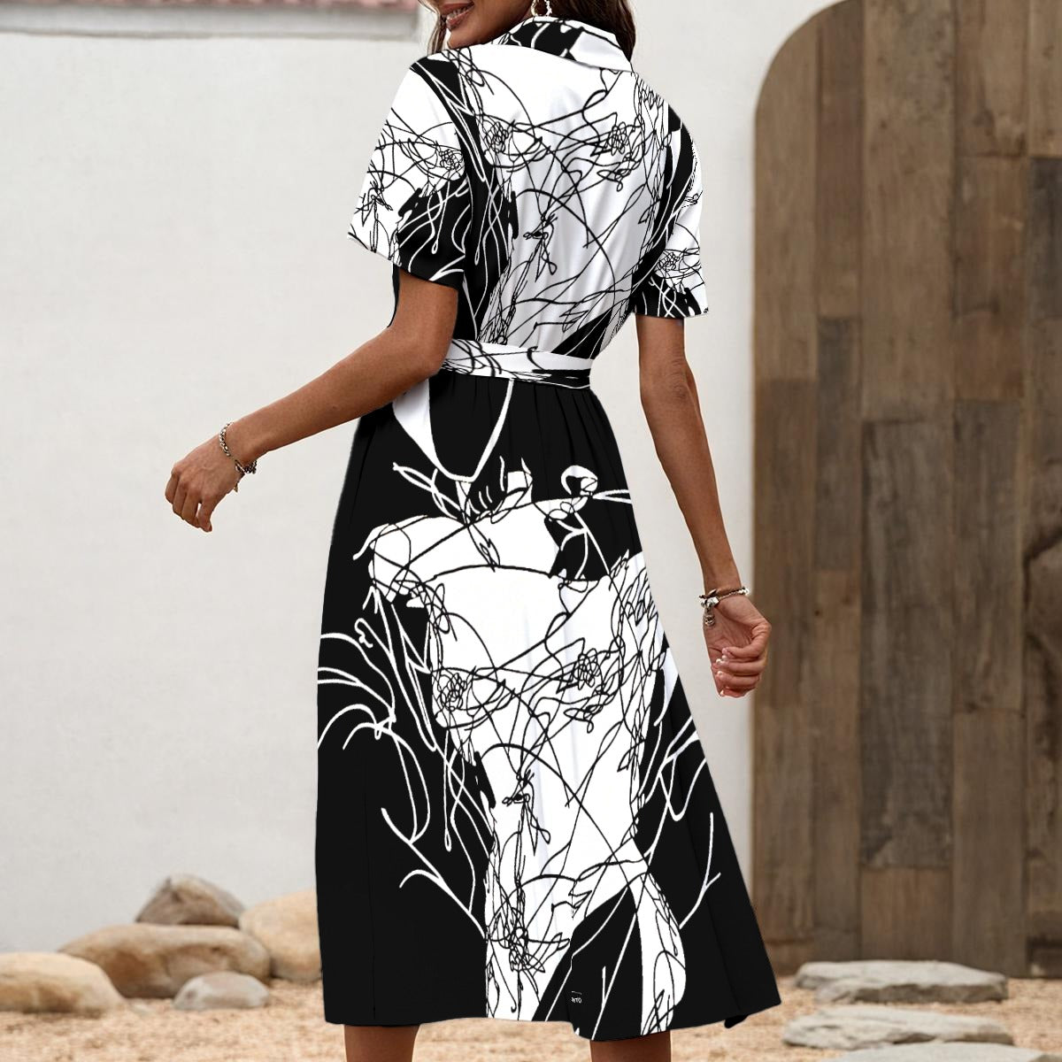 Rosaria Vigorito – Omaggio Art Women’s Shirt Dress with Waist Tie