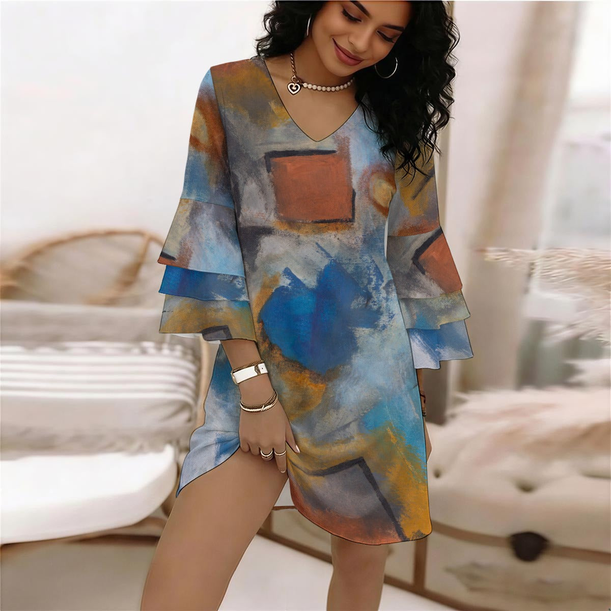 Anthony Ferrara – “The Blessing” Art Stacked Ruffle Sleeve Dress