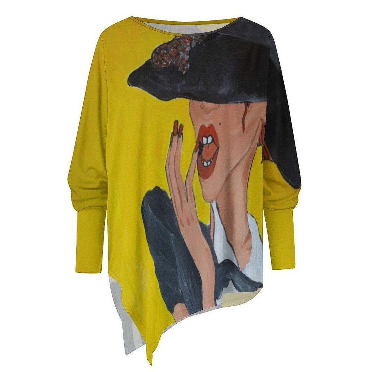 Margarita Baeza – “Under the Brim” Art Asymmetric Hem Long Sleeve Top