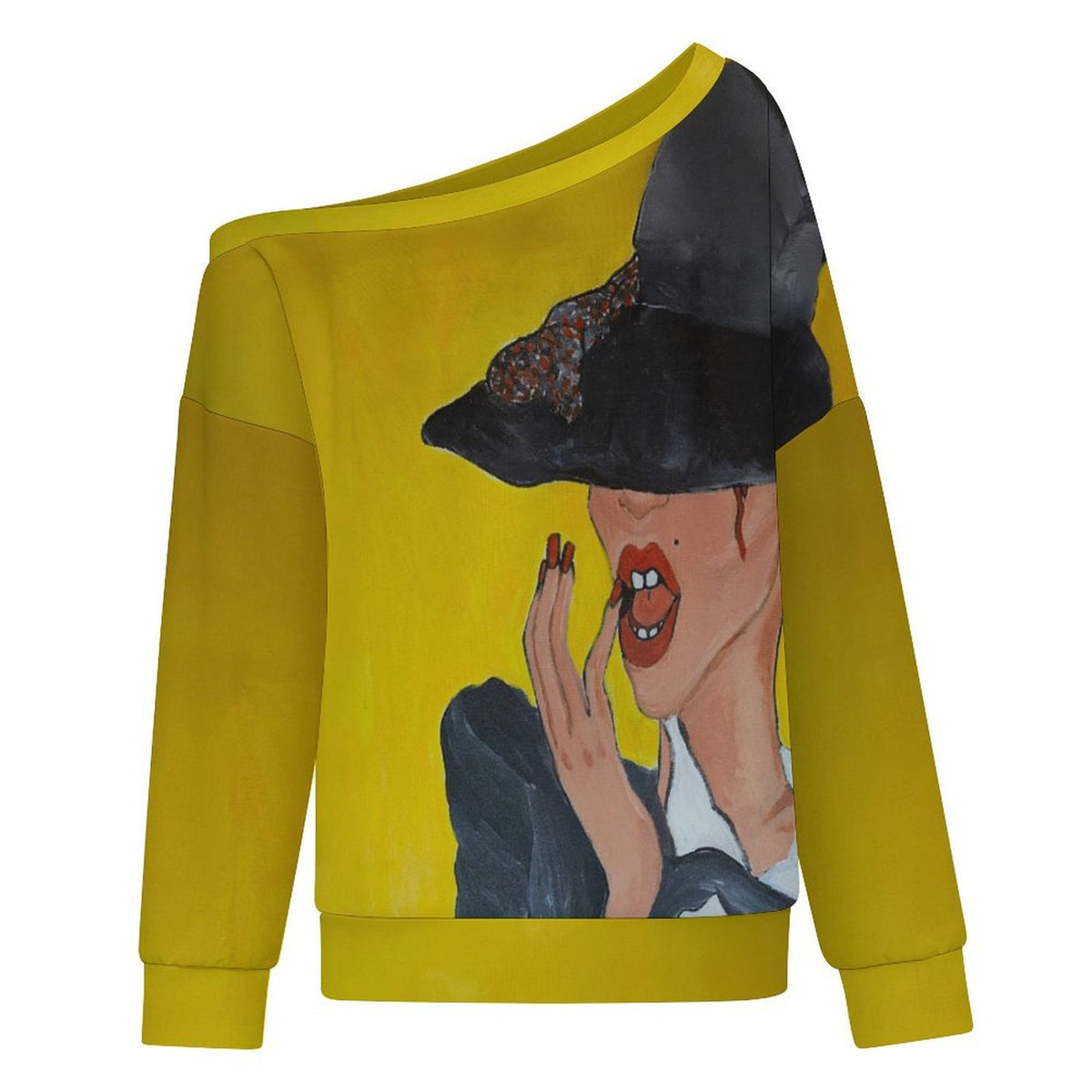 Margarita Baeza – “Under the Brim” Art Off-Shoulder Sweatshirt