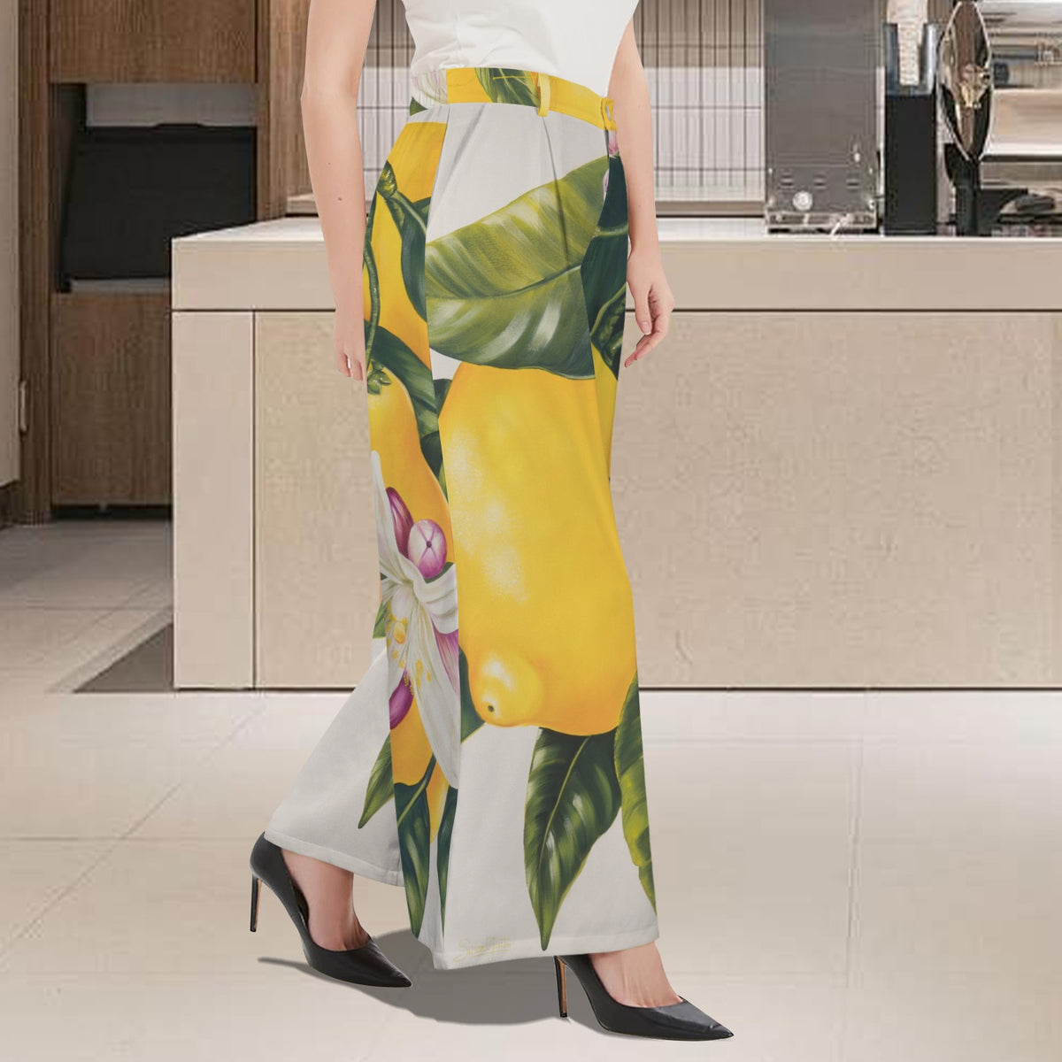 Sonia Giusto – “Limones” Art Wide-Leg Pants