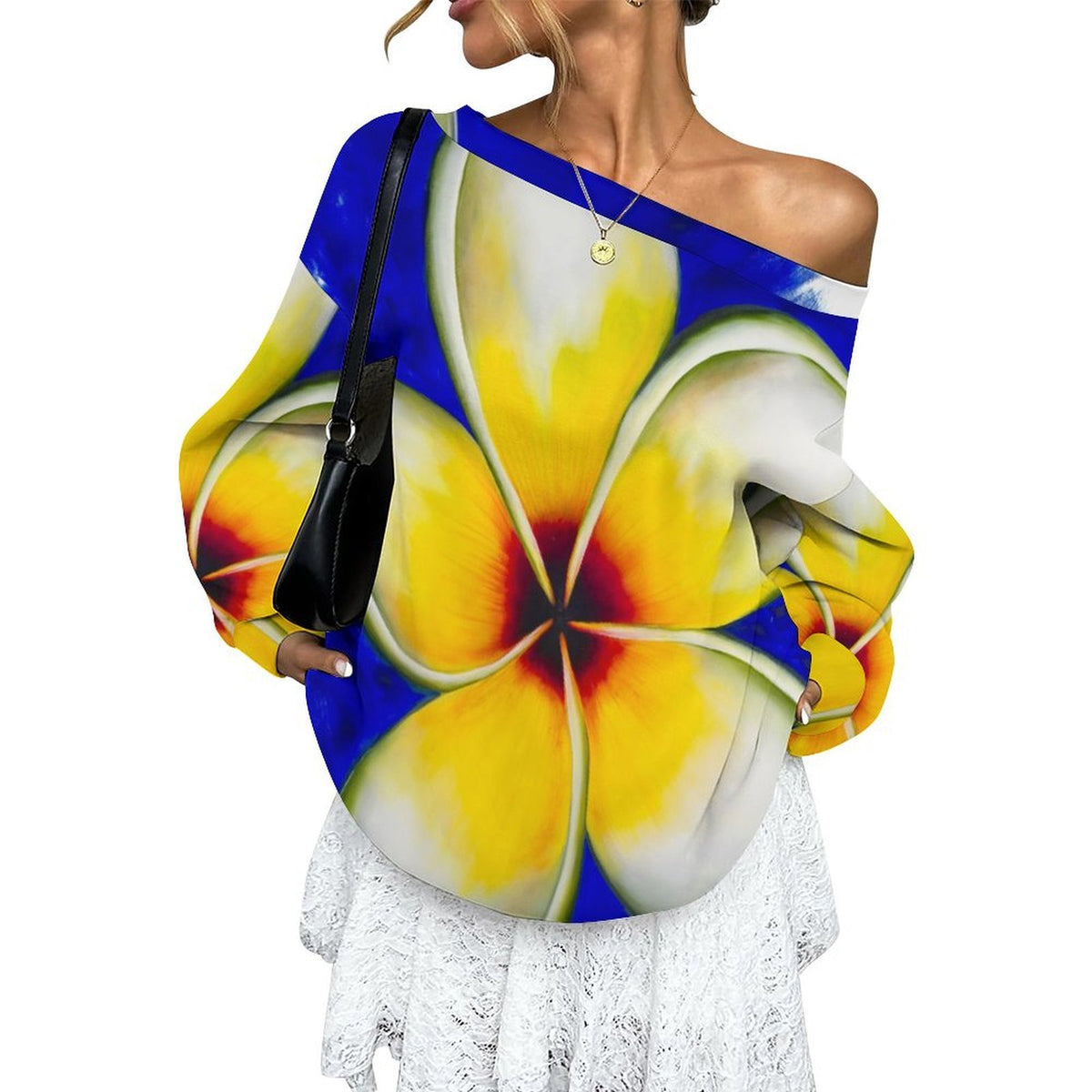 Sonia Giusto – “Plumeria” Art Women’s Off-Shoulder Sweatshirt