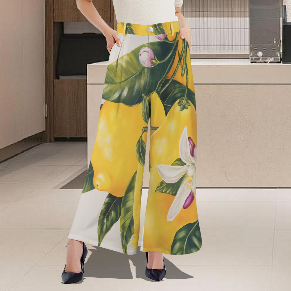 Sonia Giusto – “Limones” Art Wide-Leg Pants