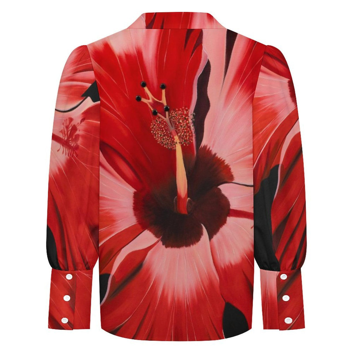 Sonia Guisto - "Rosa China" Art Women's Satin Lantern Long Sleeve Blouse