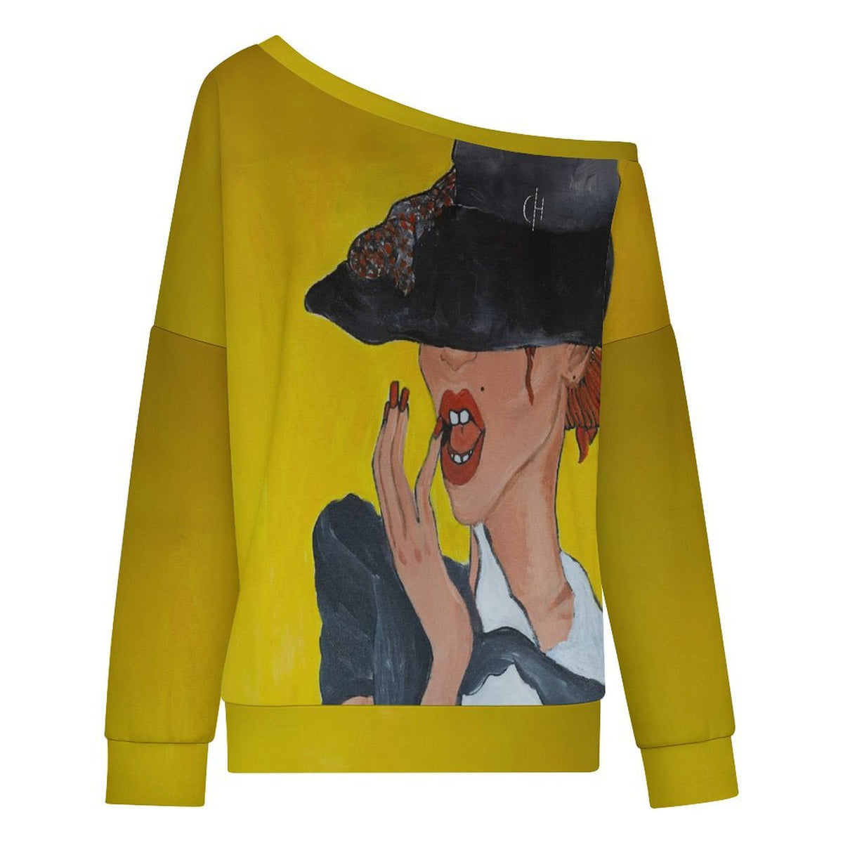 Margarita Baeza – “Under the Brim” Art Off-Shoulder Sweatshirt